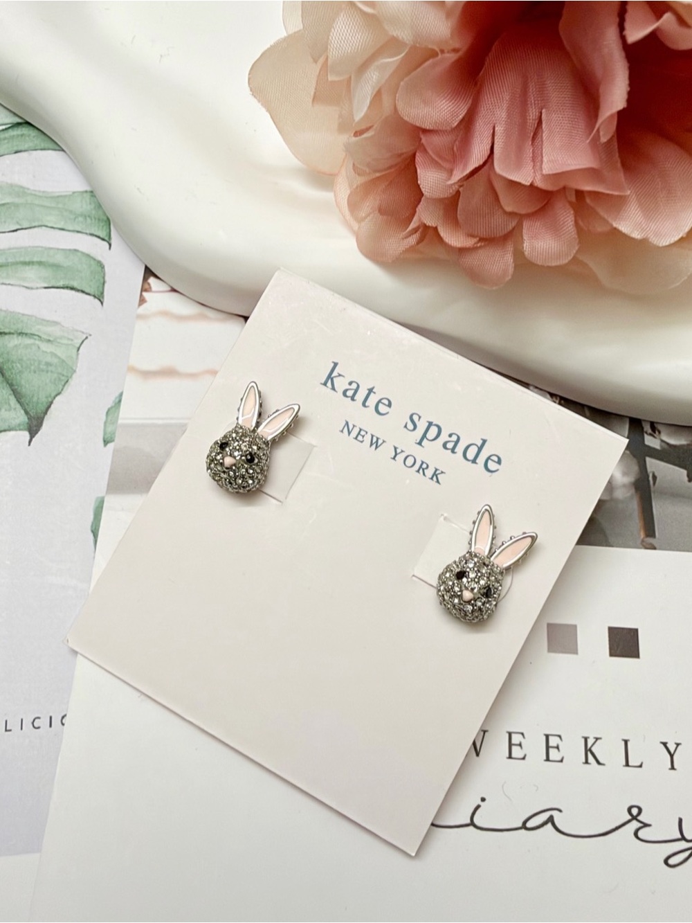 kate spade Silver Bunny Stud Earrings with Pink Ear Detail